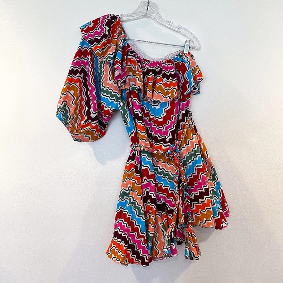 Rhode Colorful Striped One Shoulder Braided Belt Designer Mini Dress M NWOT - Picture 2 of 7